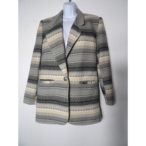 Braeton Small Wool Blazer Jacket Aztec Southwestern Gray Wool Office Career 90s - Picture 3 of 16